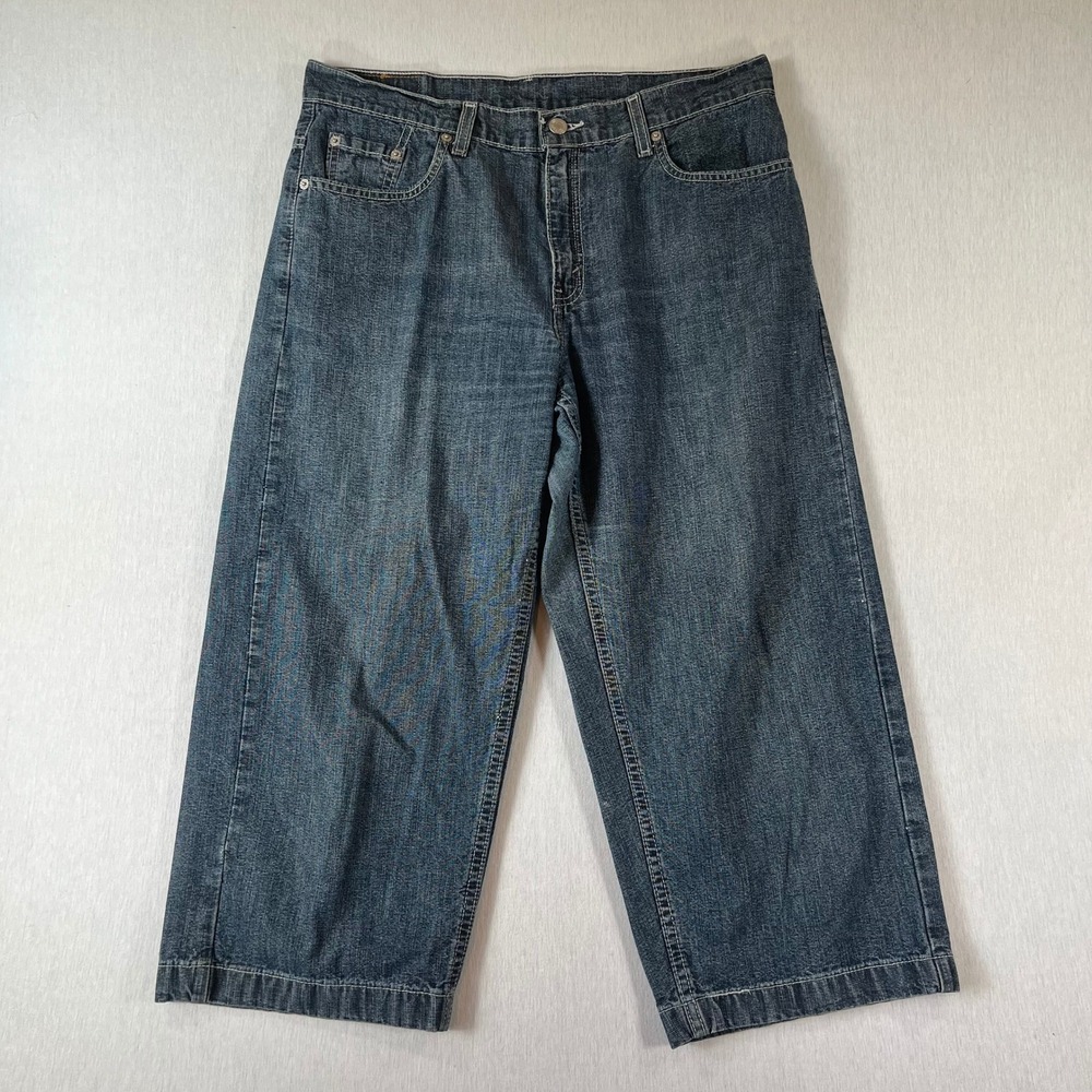 Vintage Levis Cropped Jeans Women 12 Blue Denim Wide Leg Y2K 2001